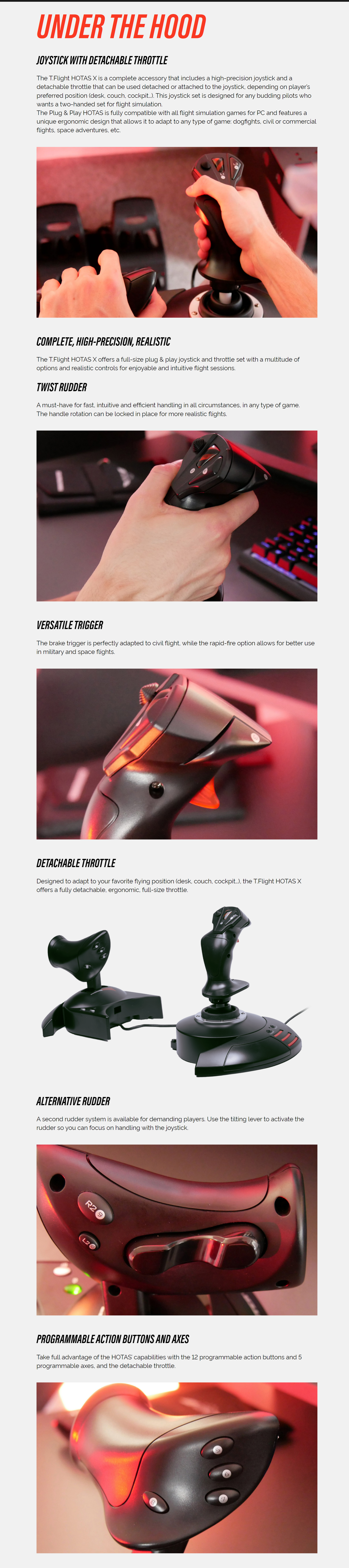 A large marketing image providing additional information about the product Thrustmaster T.Flight HOTAS X - Joystick & Throttle for PC & PS3 - Additional alt info not provided